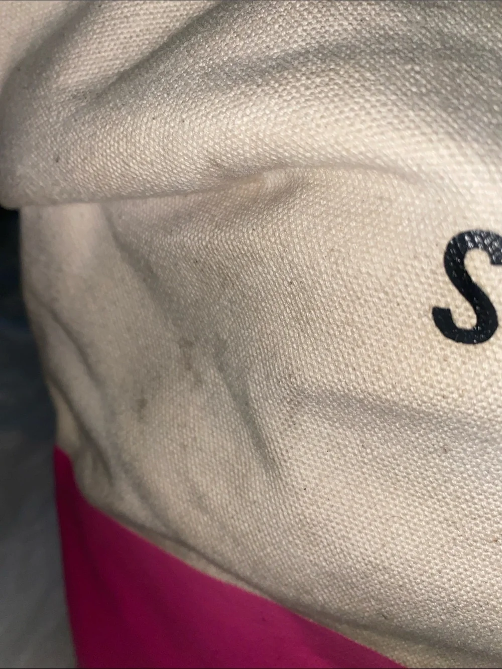 kate spade Cream and Bright Pink Canvas Tote with Slogan